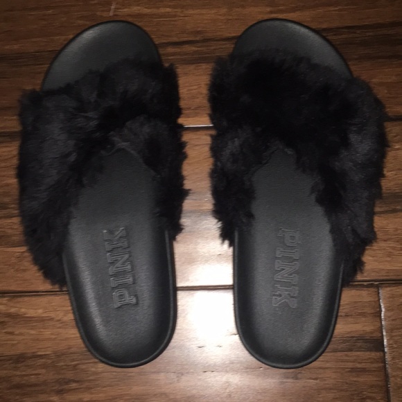 pink fluffy slides victoria's secret